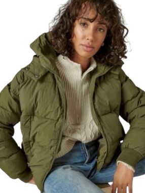 Lucky Brand Nylon Adjustable Scrunch Waist Puffer Hooded Jacket
